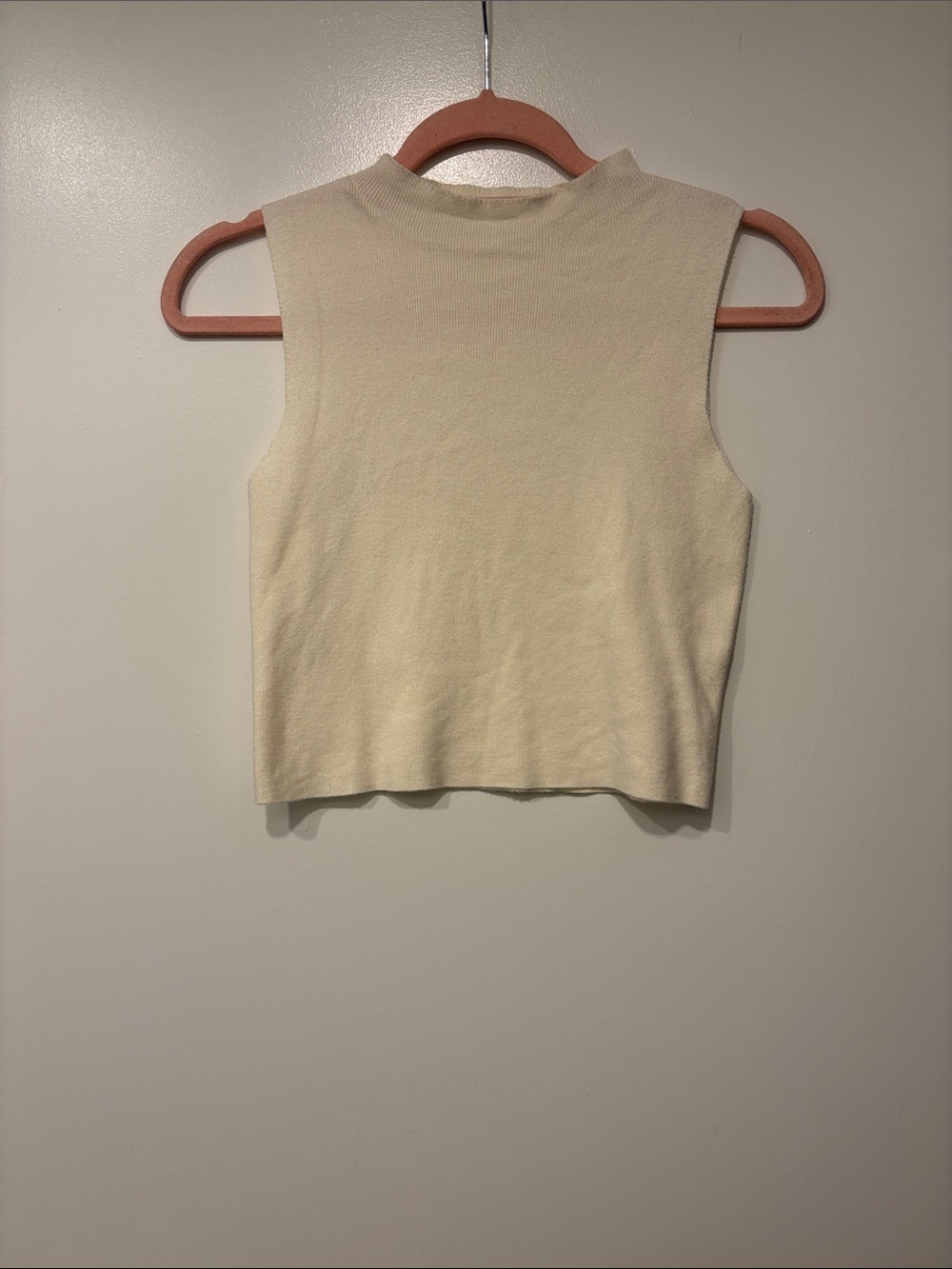 Sleeveless Mock Neck Crop Top - Ivory Cream XS